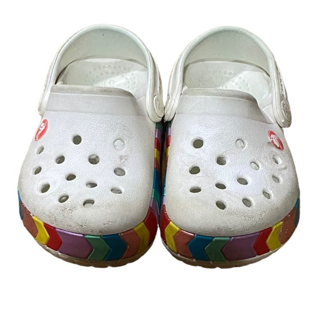 Crocs White Rainbow Slide On Clogs - Picture 2 of 4